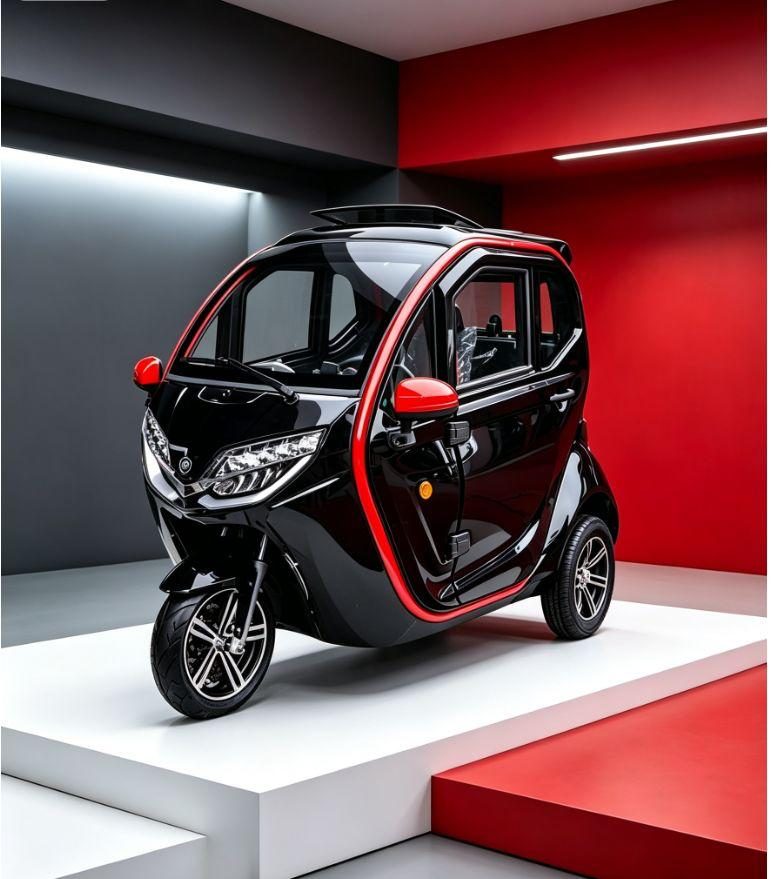 MICROAUTO EV1 na tle czerwonej ściany
