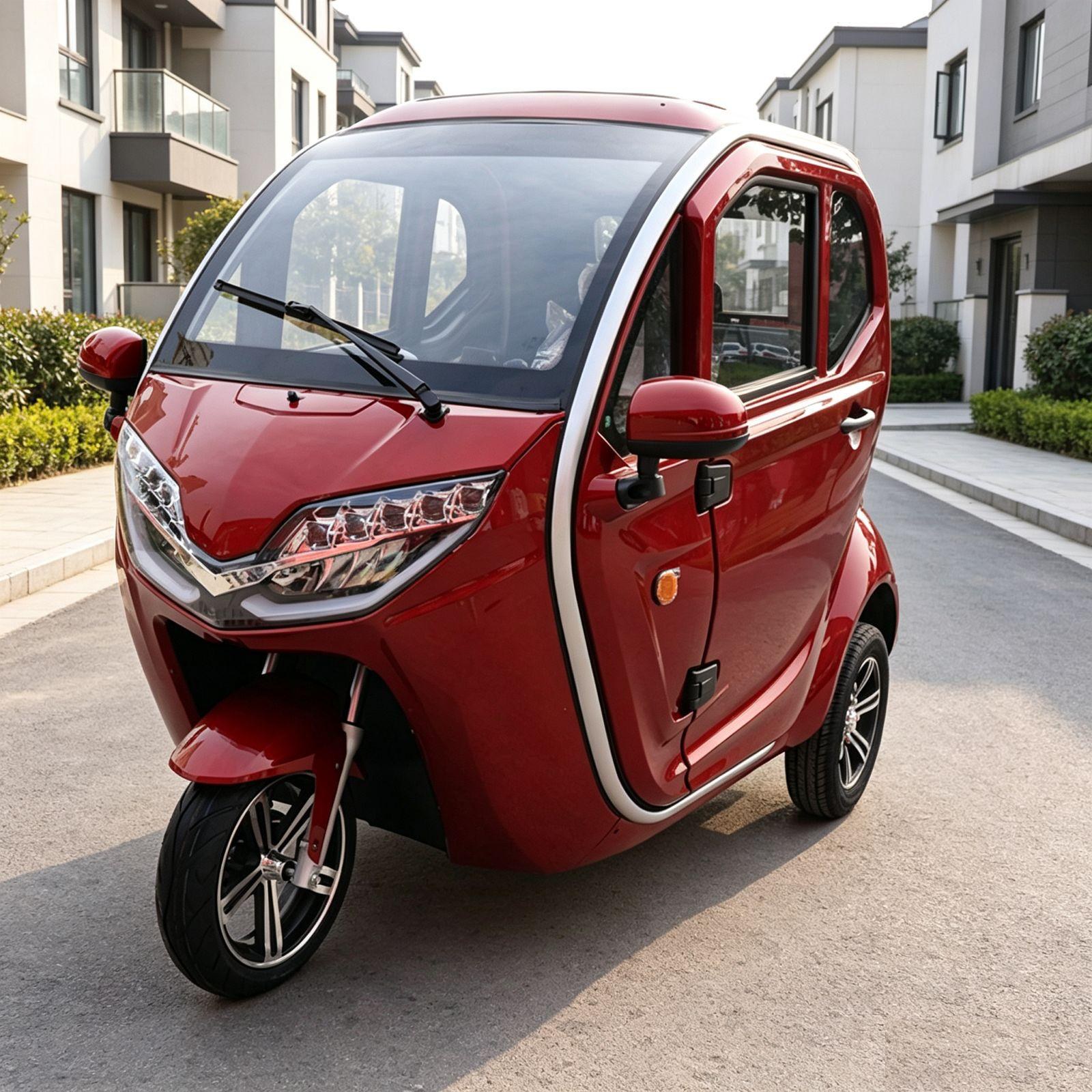 MICROAUTO EV1 w kolorze czerwonym, widok z przodu pod kątem